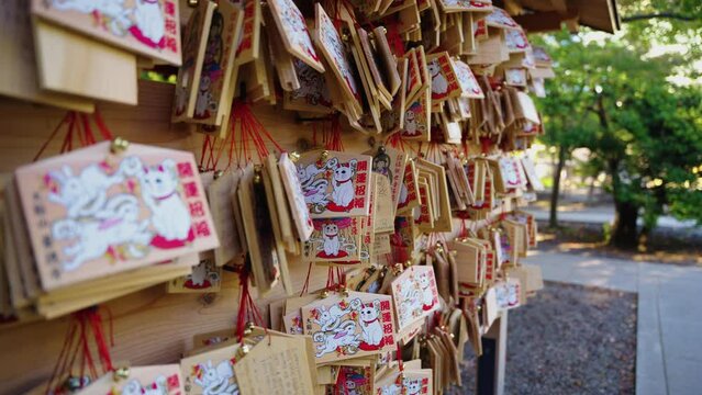 Cat Shrine "Gotokuji Temple" Ema Prayer Boards, Tokyo Japan 4k