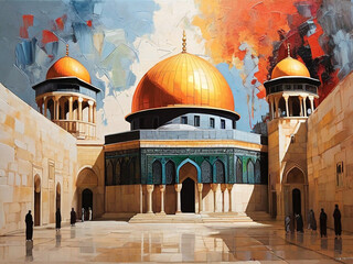 Fototapeta premium Masjid al aqsa abstract painting. Created using generative AI tools