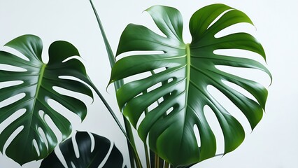 Monstera leaves on white background
green leaf background. 