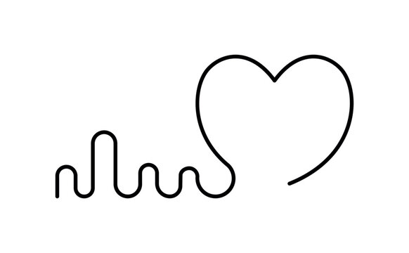 A simple drawing of a heart with a smooth, wavy cardiogram. Isolated linear heartbeat symbol in minimalist style. Graphic design element for logo, icon, other. Vector illustration, line art.