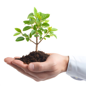 Individual planting a tree, symbolizing long-term investment in the environment isolated on white background, simple style, png
