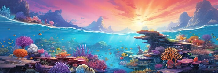 Dive into a world of underwater magic and tropical splendor. Underwater scene, colorful coral reefs, experience, vibrant allure, dive, underwater magic, tropical splendor. Generated by AI.