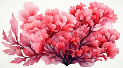 Watercolor red corals drawing on a white background. Underwater art