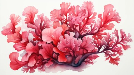 Watercolor red corals drawing on a white background. Underwater art