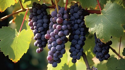 Fototapeta premium Grapes, vineyard, plump, clusters, ripeness, fruitful, abundance, organic, luscious, natural beauty. Generated by AI.
