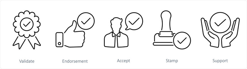 A set of 5 Checkmark icons as validate, endorsement, accept