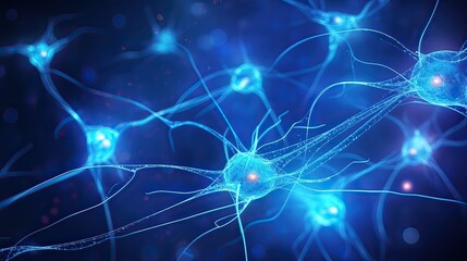 Naklejka na ściany i meble Neuron cells, glowing links, nervous system, secrets, electrical symphony, illuminating journey, neural pathways. Generated by AI.