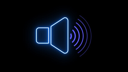 Blue color sound speaker with waves 3d icon on a black background. Sound volume. Music, sound. speaker and sound icon