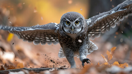 A playful owl with warm feathers engaged in a charming interaction, showcasing the endearing nature of these creatures