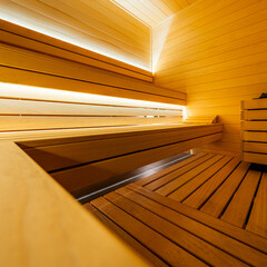 small wooden dry sauna - cleansing the body through sweat - relaxation at high temperature