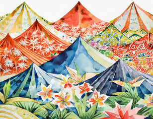 Illustration of traditional Japanese patterns style.(mountains) PNG