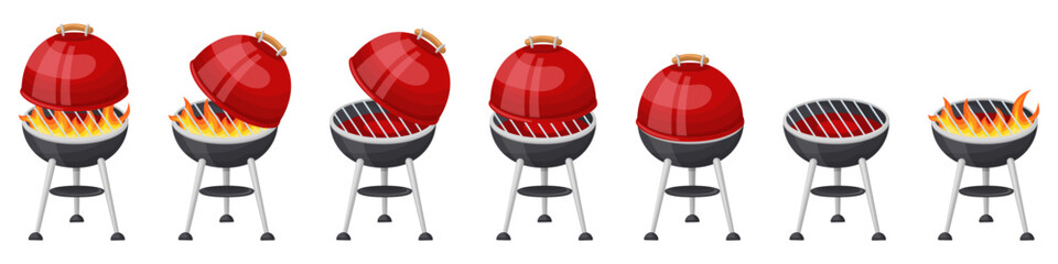 Barbecue grill set, red-hot grill. Vector illustration on a white background