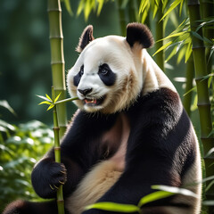 giant panda chews bamboo