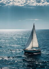 Obraz premium a yacht floating across a calm ocean,