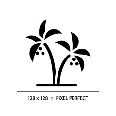 Date Palms in UAE black glyph icon. Desert tree of life. Dubai agribusiness. Paradise tropical. Food security. Silhouette symbol on white space. Solid pictogram. Vector isolated illustration