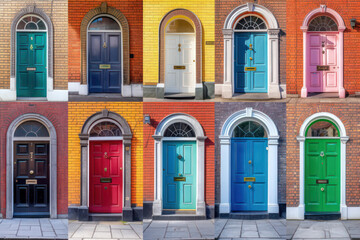 Colourful Irish Doors of Dublin. Landmarks in Rainbow Colours, Ireland. - obrazy, fototapety, plakaty