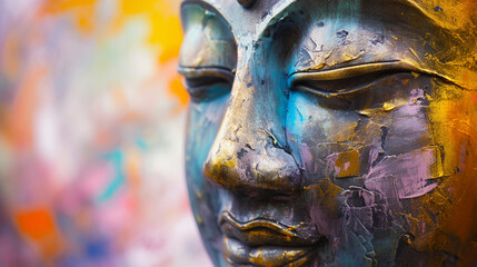 Obraz premium Artistic Buddha face with colorful abstract background