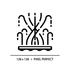 Dubai fountain black glyph icon. Magnificent choreography. High pressure water activities. Unique arabic attraction. Silhouette symbol on white space. Solid pictogram. Vector isolated illustration