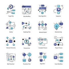Handy Set of Creative Workflow Doodle Icons 

