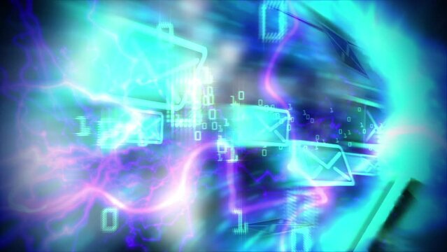E-mail tunnel. Loop between 5:00 and 25:00. Also the last 1 second is loopable. Hand cursor clicks Send button and camera flies through a tunnel of emails, arriving at an Inbox.