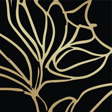 Aconitum flower art golden lines with black background art work design illustration vector