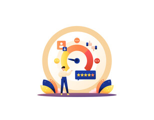 A concept of customer satisfaction levels. customer reactions. feedback and positive comments from buyers. voting, scoring, rating. Concept design flat illustration or cartoon. graphic element