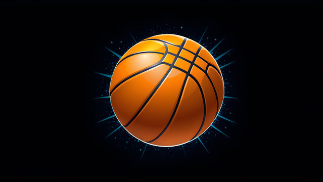 basketball icon clipart isolated on a black background. Sports basketball color. With black copy space. Generated with AI