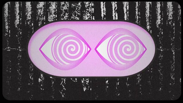 Human eye with spiral iris. Hypnotic spiral rotates in the eyes.