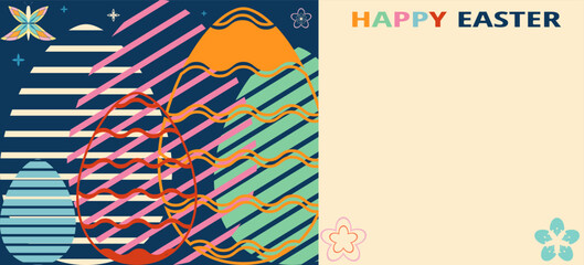 Happy Easter greeting poster, card, background, banner, wallpaper. Easter eggs simple abstract geometric Pattern for presentation, brochure, banner, templates set, background.