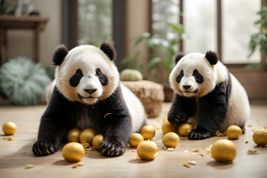 Concept photo shoot of cute pandas