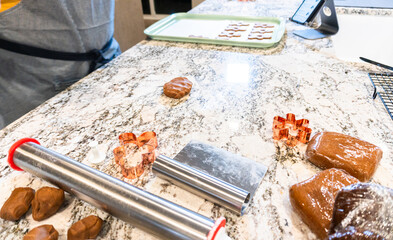 Baking Christmas Gingerbread Cookies in Modern White Kitchen