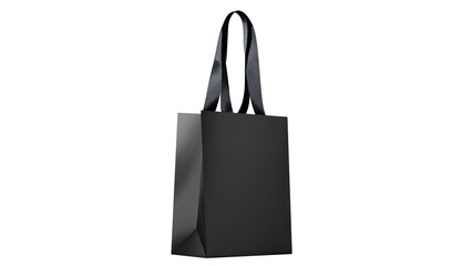 Black paper glossy shopping bag mockup with black handles