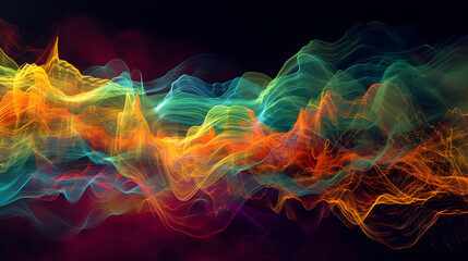 Design a vibrant and dynamic illustration of radio frequency waves in motion, capturing the energy and fluidity of their transmission.