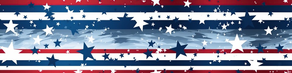 seamless pattern with American US flag of America USA with stars and stripes on white blue red background grunge old texture