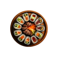 Kimbab is served on a board with a transparent background