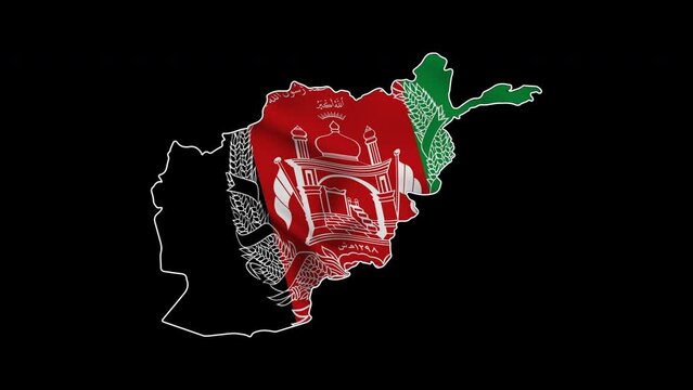 Afghanistan country map with national flag animation. 4K Video