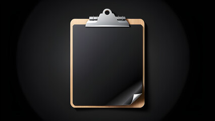 3d clipboard icon. black clipboard isolated on a black background. With black copy space