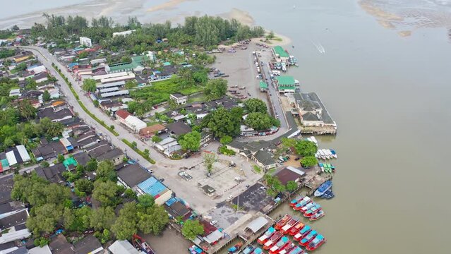 Aerial view of tourist pier at Pakbara, Satun, Thailand.