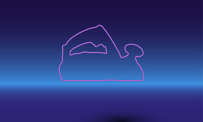 Neon electric plane symbol on a gradient blue background. The isolated symbol is located in the bottom center. Gradient blue with light blue skyline