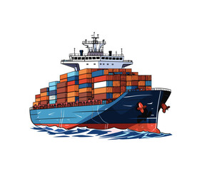 Cargo Ship with Containers in the Ocean. Shipping Freight Transportation