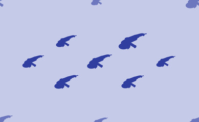 Seamless pattern of large isolated blue angle grinder symbols. The pattern is divided by a line of elements of lighter tones. Vector illustration on light blue background