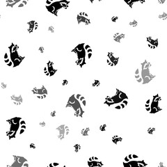 Seamless vector pattern with raccoon symbols, creating a creative monochrome background with rotated elements. Illustration on transparent background