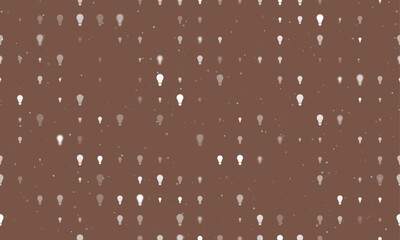Seamless background pattern of evenly spaced white lamp symbols of different sizes and opacity. Vector illustration on brown background with stars