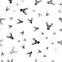 Seamless vector pattern with deer head symbols, creating a creative monochrome background with rotated elements. Vector illustration on white background