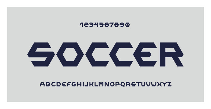 Soccer Font. Retro vector for poster, logo design, or college, football, baseball or basketball team jersey. Geometric bold alphabet. Sports style letters and numbers.