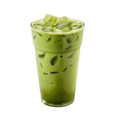 Iced matcha latte Isolated on white background