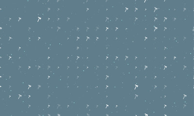 Seamless background pattern of evenly spaced white axe symbols of different sizes and opacity. Vector illustration on blue gray background with stars