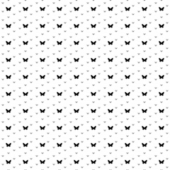 Square seamless background pattern from geometric shapes are different sizes and opacity. The pattern is evenly filled with black butterfly symbols. Vector illustration on white background