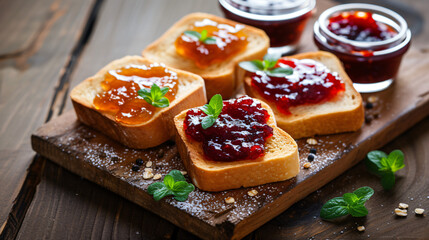 Delicious toasts with sweet jams