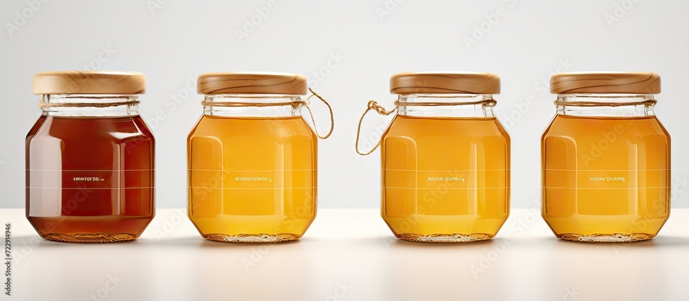 Aufkleber honey jar mock up three jars blank label. creative banner. copyspace image